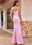 Trumpet/Mermaid V Neck Sleeveless Floor-Length Jersey Bridesmaid Dresses with Pleated Split Karly STIP0025299