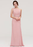 Sleeveless Sheath/Column Long/Floor-Length Chiffon Bridesmaid Dresses With Waistband Beading Ingrid STIP0025317