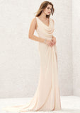 Sleeveless Cowl Neck Sweep Train Chiffon A-line/Princess Bridesmaid Dresses With Split Pleated Alissa STIP0025323