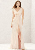 Sleeveless Cowl Neck Sweep Train Chiffon A-line/Princess Bridesmaid Dresses With Split Pleated Alissa STIP0025323