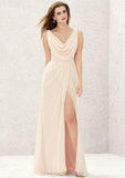 Sleeveless Cowl Neck Sweep Train Chiffon A-line/Princess Bridesmaid Dresses With Split Pleated Alissa STIP0025323