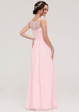 Sleeveless Chiffon A-line/Princess Long/Floor-Length Wedding Party Bridesmaid Dresses With Pleated Lace Thelma STIP0025332