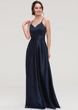 V Neck Sleeveless Long/Floor-Length Satin A-line/Princess Bridesmaid Dresseses Jazmine STIP0025345