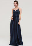 V Neck Sleeveless Long/Floor-Length Satin A-line/Princess Bridesmaid Dresseses Jazmine STIP0025345