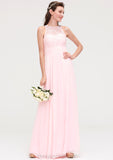 Sleeveless Scoop Neck Chiffon A-line/Princess Long/Floor-Length Bridesmaid Dresseses With Split Lace Sasha STIP0025349