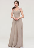 Sleeveless Scoop Neck Long/Floor-Length A-line/Princess Chiffon Bridesmaid Dresses With Pleated Beading -Bridesmaid Dresseses
 Naomi STIP0025396