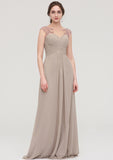 Sleeveless Scoop Neck Long/Floor-Length A-line/Princess Chiffon Bridesmaid Dresses With Pleated Beading -Bridesmaid Dresseses
 Naomi STIP0025396