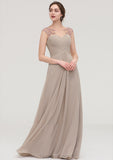 Sleeveless Scoop Neck Long/Floor-Length A-line/Princess Chiffon Bridesmaid Dresses With Pleated Beading -Bridesmaid Dresseses
 Naomi STIP0025396