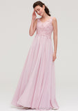 Sleeveless V Neck A-line/Princess Chiffon Long/Floor-Length Bridesmaid Dresseses With Beading Appliqued Juliette STIP0025410