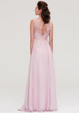 Sleeveless V Neck A-line/Princess Chiffon Long/Floor-Length Bridesmaid Dresseses With Beading Appliqued Juliette STIP0025410