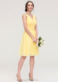 V Neck Sleeveless A-line/Princess Chiffon Knee-Length Bridesmaid Dresses With Pleated Carley STIP0025414