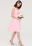 Sleeveless V Neck Knee-Length Tulle A-line/Princess Bridesmaid Dresses With Pleated Madalynn STIP0025426