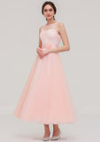 Tea-Length Sleeveless Bateau Tulle A-line/Princess Bridesmaid Dresses With Waistband Lace Rachael STIP0025429