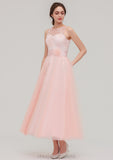 Tea-Length Sleeveless Bateau Tulle A-line/Princess Bridesmaid Dresses With Waistband Lace Rachael STIP0025429