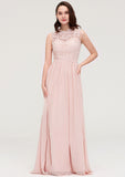 Sleeveless Scalloped Neck Long/Floor-Length Chiffon A-line/Princess Bridesmaid Dresses With Lace Francesca STIP0025434