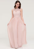 Sleeveless Scalloped Neck Long/Floor-Length Chiffon A-line/Princess Bridesmaid Dresses With Lace Francesca STIP0025434