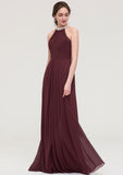 Sleeveless Halter Long/Floor-Length Chiffon A-line/Princess Bridesmaid Dresses With Beading Pleated Jessie STIP0025445