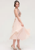 Sleeveless Bateau Chiffon A-line/Princess Bridesmaid Dresses With Sashes Sequins Renee STIP0025454