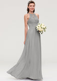 Sleeveless Scoop Neck Chiffon A-line/Princess Long/Floor-Length Bridesmaid Dresseses With Pleated Lace Monserrat STIP0025460