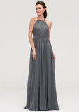 Sleeveless Halter Chiffon A-line/Princess Long/Floor-Length Bridesmaid Dresseses With Pleated Paula STIP0025466