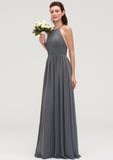 Sleeveless Halter Chiffon A-line/Princess Long/Floor-Length Bridesmaid Dresseses With Pleated Paula STIP0025466