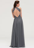 Sleeveless Halter Chiffon A-line/Princess Long/Floor-Length Bridesmaid Dresseses With Pleated Paula STIP0025466