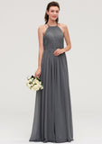 Sleeveless Halter Chiffon A-line/Princess Long/Floor-Length Bridesmaid Dresseses With Pleated Paula STIP0025466