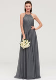 Sleeveless Halter Chiffon A-line/Princess Long/Floor-Length Bridesmaid Dresseses With Pleated Paula STIP0025466