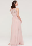 Sleeveless V Neck Long/Floor-Length Chiffon A-line/Princess Bridesmaid Dresses With Pleated Appliqued Jacquelyn STIP0025467