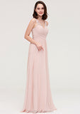 Sleeveless V Neck Long/Floor-Length Chiffon A-line/Princess Bridesmaid Dresses With Pleated Appliqued Jacquelyn STIP0025467