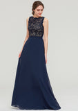 Sleeveless Bateau Long/Floor-Length  Chiffon A-line/Princess Bridesmaid Dresses With Sashes Lace Miya STIP0025471