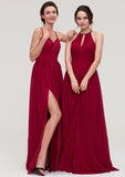 Sleeveless Sweetheart Long/Floor-Length Chiffon A-line/Princess Bridesmaid Dresseses With Split Pleated Tracy STIP0025477