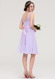 Sleeveless Knee-Length Chiffon A-line/Princess Bridesmaid Dresses With Sashes Lace Chana STIP0025481