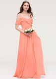 Sleeveless Sweetheart Long/Floor-Length Chiffon A-line/Princess Bridesmaid Dresses With Pleated Kayla STIP0025492