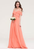 Sleeveless Sweetheart Long/Floor-Length Chiffon A-line/Princess Bridesmaid Dresses With Pleated Kayla STIP0025492