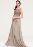 Sleeveless Scoop Neck Long/Floor-Length Chiffon A-line/Princess Bridesmaid Dresses With Sequins Beading Lace Pleated Deanna STIP0025493