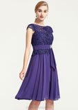 Sleeveless Bateau Knee-Length A-line/Princess Chiffon Bridesmaid Dresses With Rhinestone Appliqued Sashes Dylan STIP0025496