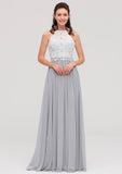 Sleeveless Scoop Neck A-line/Princess Chiffon Long/Floor-Length Bridesmaid Dresseses With Lace Elva STIP0025497