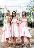 Sleeveless Strapless Asymmetrical A-line/Princess Satin Bridesmaid Dresseses With Bowknot Ruffles Janelle STIP0025539