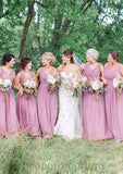 Sleeveless V Neck Long/Floor-Length Chiffon A-line/Princess Bridesmaid Dresseses With Pleated Lindsay STIP0025584