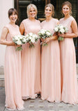 Sleeveless Scoop Neck Long/Floor-Length A-line/Princess Chiffon Bridesmaid Dresseses With Pleated Aubree STIP0025595