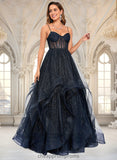 Jewel Ball-Gown/Princess V-Neck Floor-Length Tulle Prom Dresses STIP0025863