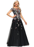 Everleigh A-line Boat Neck Illusion Floor-Length Lace Tulle Evening Dress STIP0020989