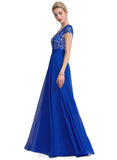 Genesis A-line V-Neck Floor-Length Chiffon Lace Evening Dress STIP0020891