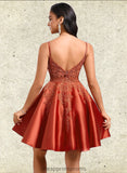 Tianna A-line Scoop Short Satin Lace Homecoming Dress With Sequins STIP0025683