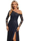 Shiloh Trumpet/Mermaid Asymmetrical Illusion Floor-Length Chiffon Lace Evening Dress With Sequins STIP0020772