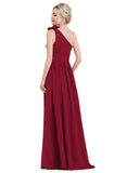 Isabell A-line One Shoulder Floor-Length Chiffon Evening Dress With Flower Pleated STIP0020960