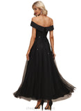 Natasha A-line Off the Shoulder Ankle-Length Chiffon Tulle Evening Dress With Beading Sequins STIP0020920