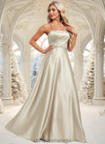 Leyla A-line Square Floor-Length Satin Bridesmaid Dress STIP0025789