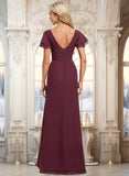 Jazmyn A-line Boat Neck Floor-Length Chiffon Bridesmaid Dress With Ruffle STIP0025827